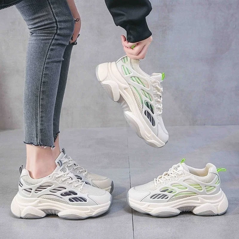 

LEOSOXS Women's Sneakers Casual White Sneakers Mesh Breathable Platform Flat Shoes Vulcanized Chunky Sneakers For Women Shoes