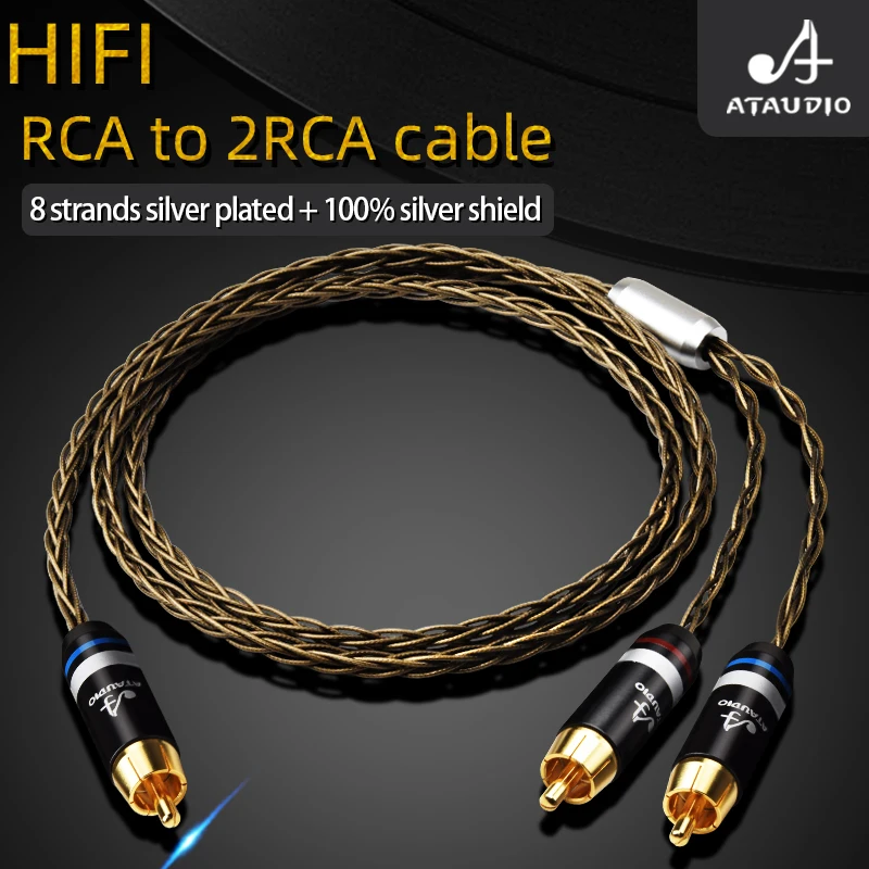ATAUDIO HIFI Siver-plated  RCA to 2RCA Subwoofer audio cable hi-end One Sub-2 Splitter Y RCA Cable