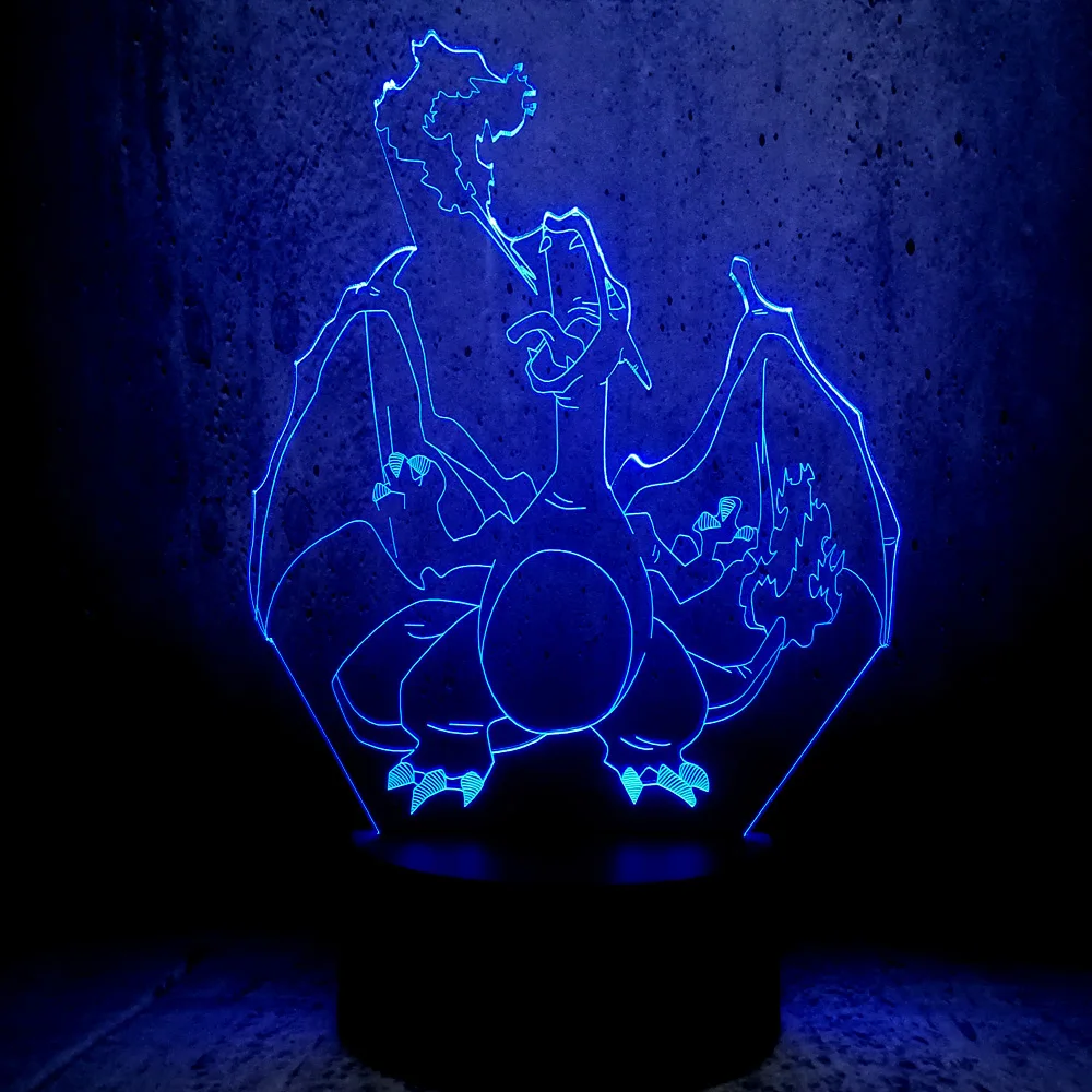Мультфильм Покемон Charizard 3D лампа USB ночник многоцветный LED RGB Освещение Лампа Luminaria