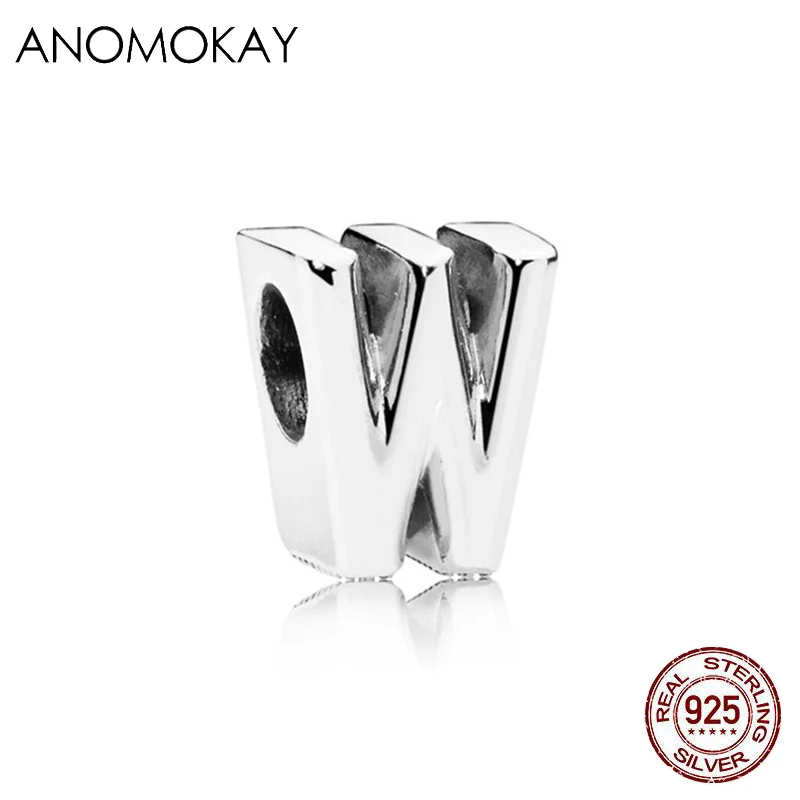 ANOMOKAY, новинка, 925 пробы, серебро, от A до Z, классика, 26 букв, бусины, амулеты, подходят для браслетов Pandora, сделай сам, изготовление ювелирных изделий - Цвет: CYZZ4818-ZM-W