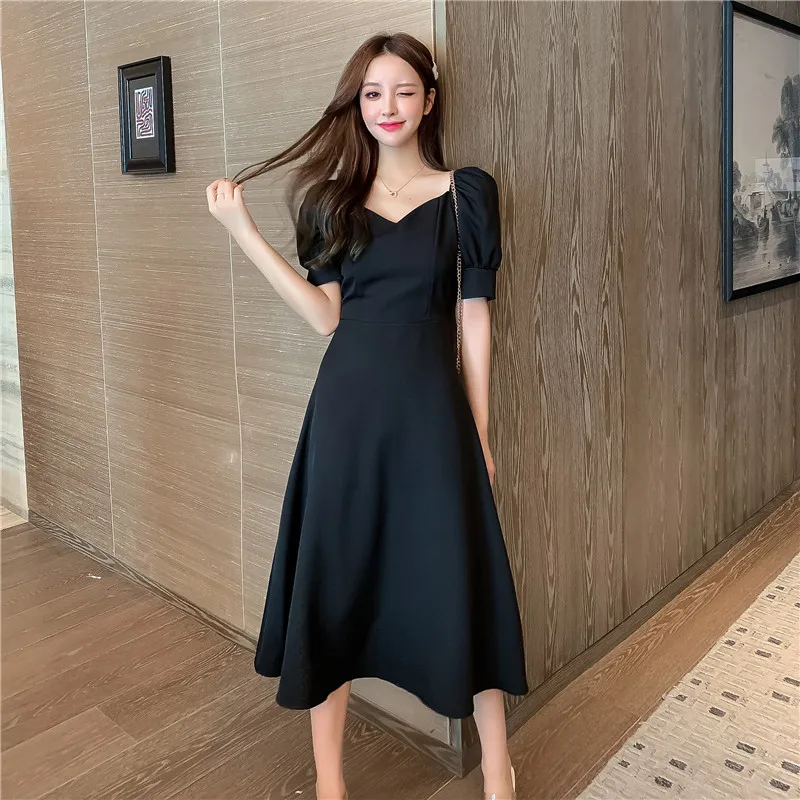 Женское цельнокроеное платье COIGARSAM однотонное с коротким рукавом в Корейском