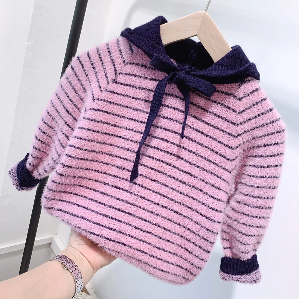 Children's boys and girls hooded hooded striped sweater