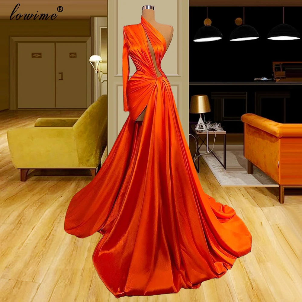 

Оранжевые платья для выпускного вечера Среднего Востока, Длинные коктейльные платья с юбкой-годе для женщин, вечерние платья с одним открыт...