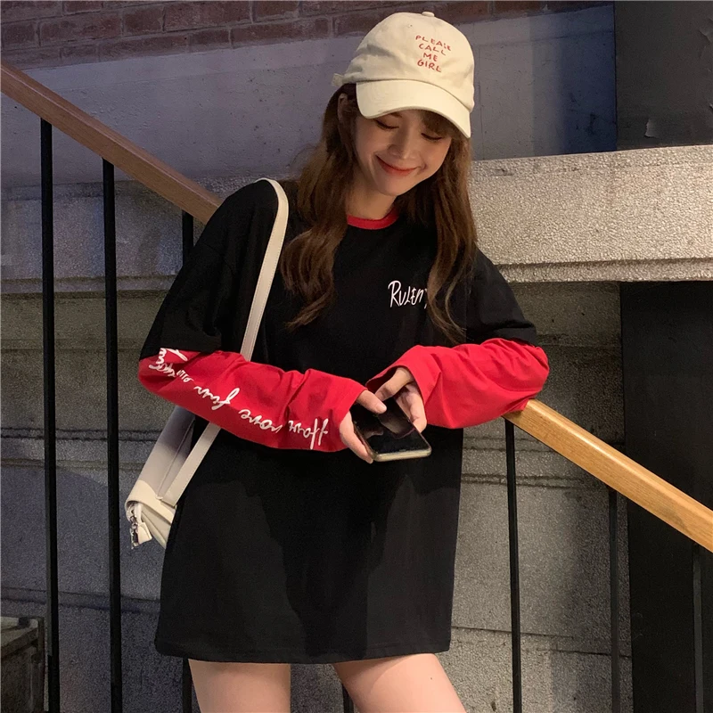 Интернет знаменитость двойной свитер с фальш вставкой длинными рукавами