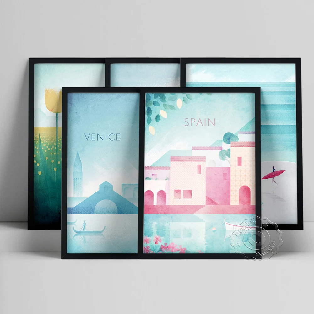 Мировых проездных плакат Амстердам Прованс Biarritz Венеция Испания принты