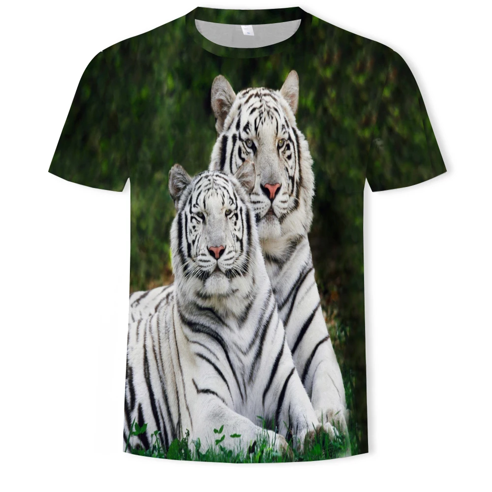 

2021 Summer T-shirt Men's Streetwear Round Neck Short Sleeve T-shirt Top Men's 3D Printing Two Tigers