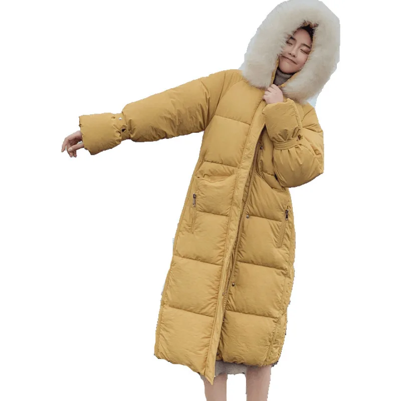 Толстая Повседневная Длинная парка с капюшоном и карманами Женская однотонная