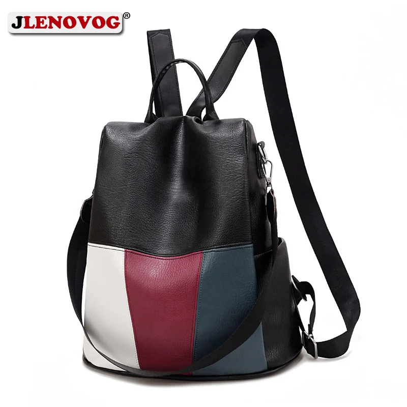 Высокое качество ПУ кожаный панельный рюкзак Цвет: белый черный анти кражи для