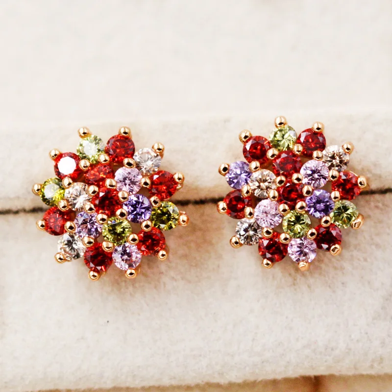 

Женские серьги-гвоздики RLOPAY, золотистые серьги с разноцветным цирконием, ювелирное украшение для свадьбы