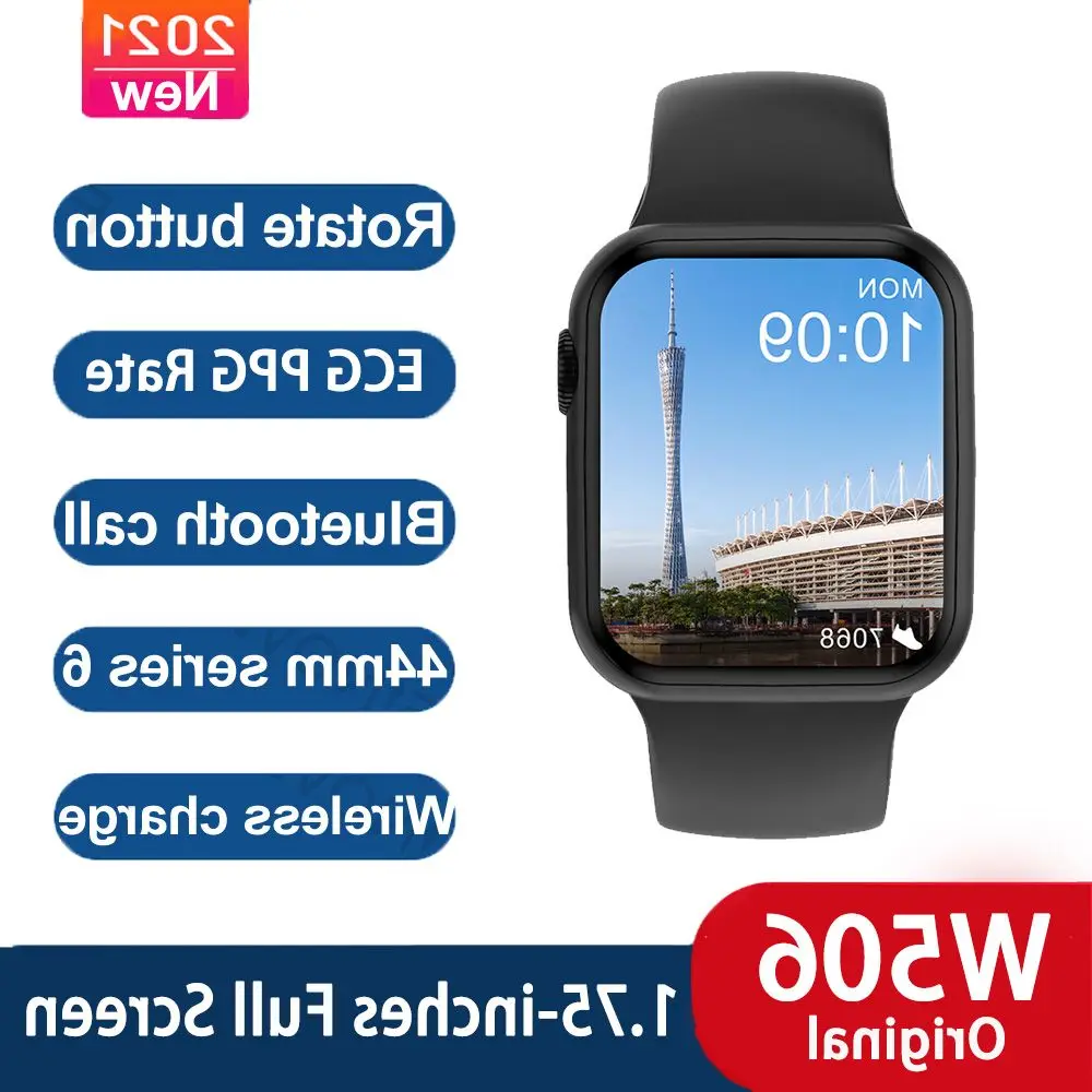 

2021 NEW IWO W506 Wireless Charge Smart Watch Full Touch Screen Bluetooth Call IP68 Waterproof Sports Clock Men Women Smartwatch