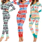 Комплект одежды для женщин из 2 предметов, Рождественский Пижамный костюм, модные женские топы с цветочным принтом и леггинсы, одежда для сна