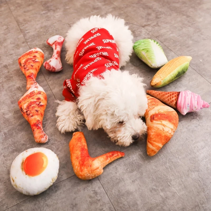1PCS Creative Funny Simulation Dog Chew Toys Ice Cream Fruit Bread Bite Resistant Squeeze Sound For Pet Cat Toy |