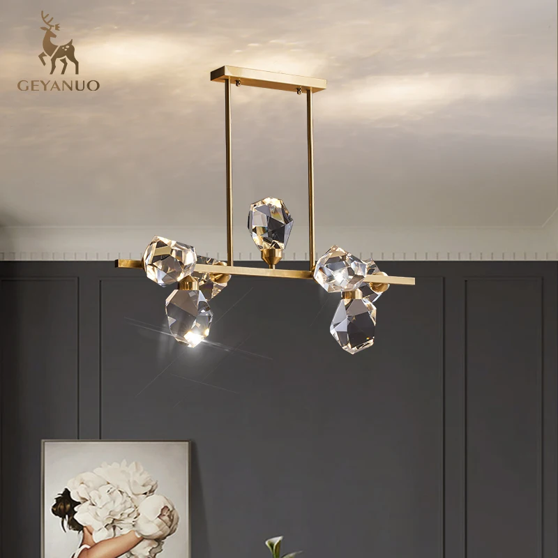 

Постмодерн светильник шная хрустальная лампа, простая атмосфера, полностью медная обеденная комната, гостиная, спальня, молекулярная лампа