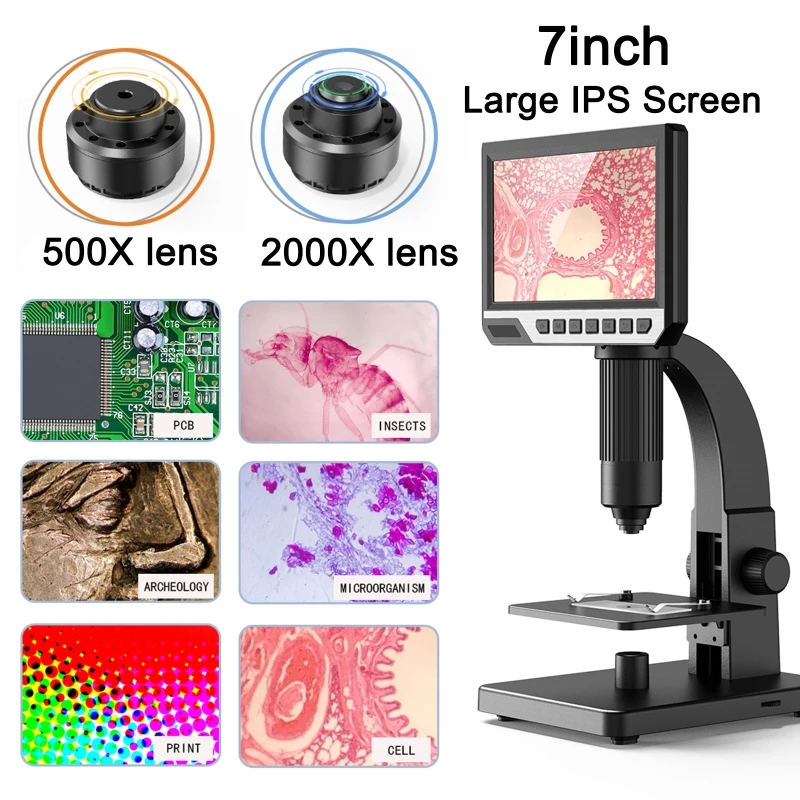 

High Definition 7 Inch 2000X Digital Microscope for 500X 2000X USB Industrial Microscope Profession Welding Video Magnifier