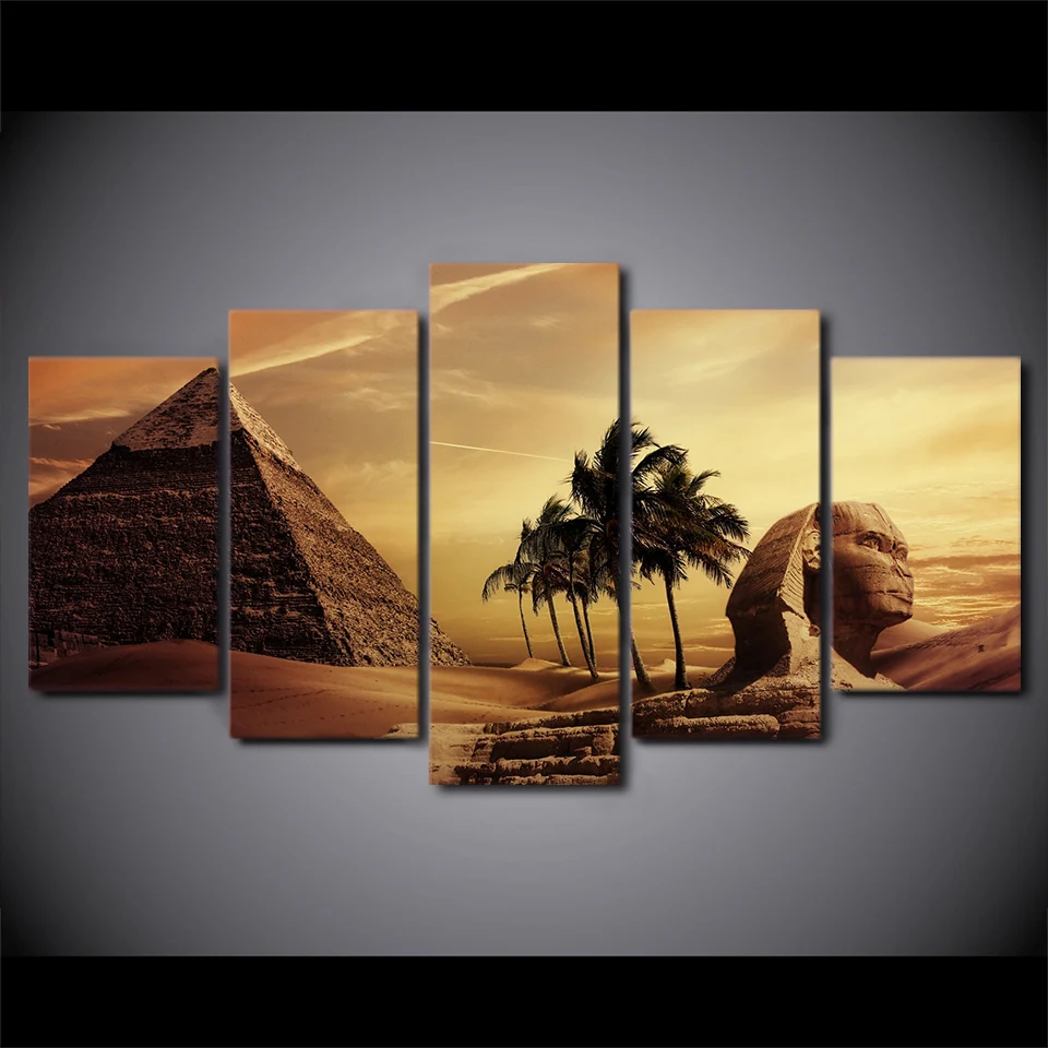 

5 Panels Canvas Painting Pictures Egypt Famous Pyramid and Sphinx Modular for Home Decor HD Print Canvas Artwork