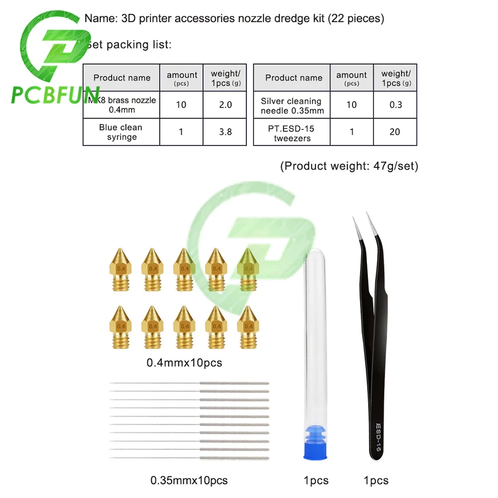 

22 шт, MK8, латунная лампа для детской чистки, набор инструментов для 3D принтера 1,75 мм PLA ABS
