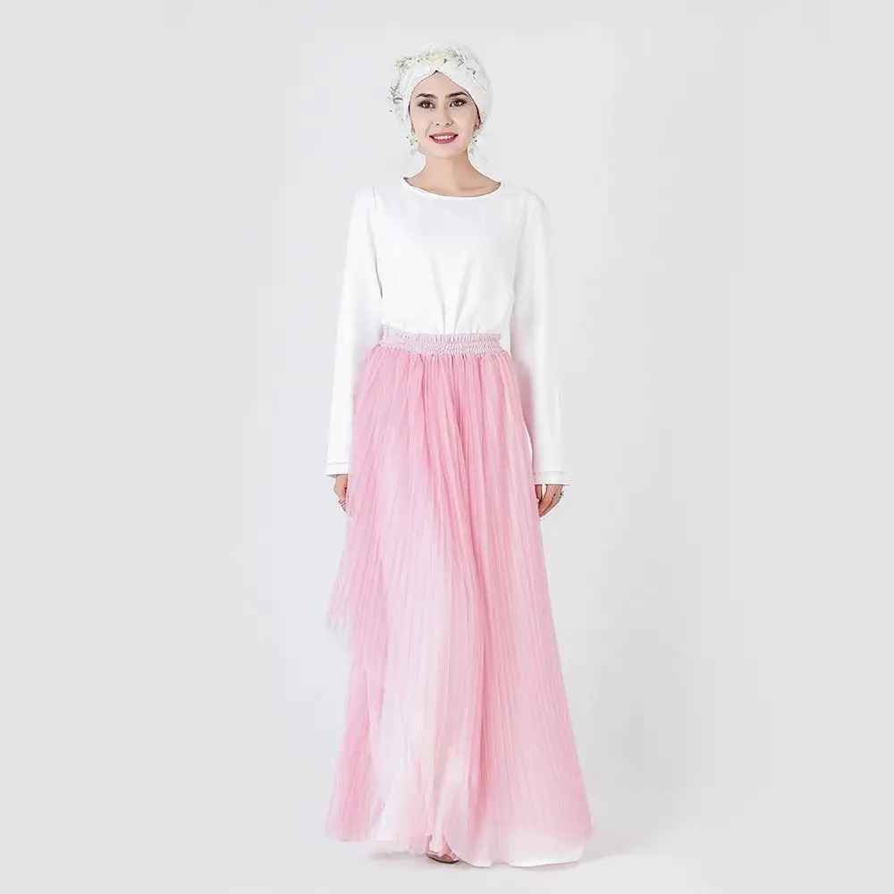 Fashion Mesh Pleated Long Maxi Skirt Women Muslim Elastic High Waist Skirts Arab Double-deck Lace Islamic Clothing | Тематическая