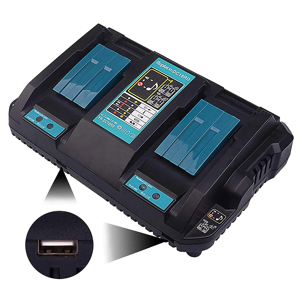 

14.4V 18V USB Output Li-ion Battery Charger Accessory Anti Overheat Circuit Protection Rapid Dual Port Power Tool For DC18RD