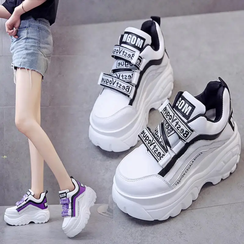

Fashion Platform Sneakers Women Chunky Sneakers Leather Ladies Shoes Wedges Casual Shoes For Woman Height Increasing 7cm Mujer