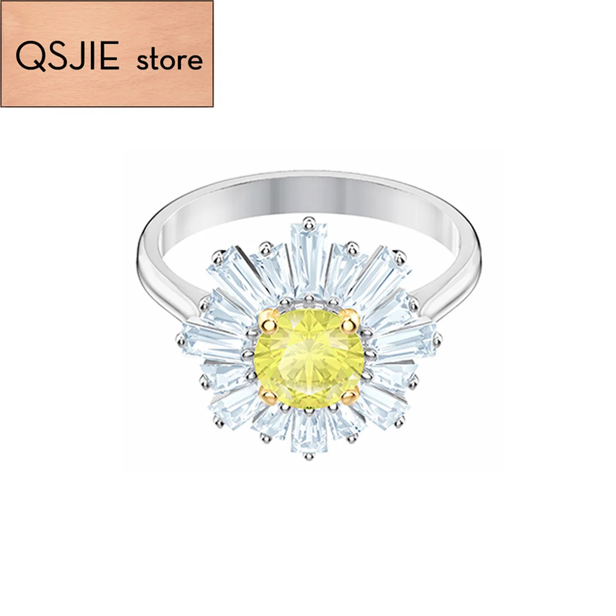

QSJIE High quality SWA, shiny yellow chrysanthemum fashion women's ring Charming fashion jewelry