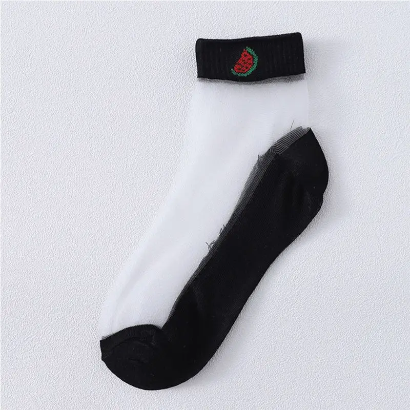 

Japanese Women Girls Transparent Glass Fiber Ankle Socks Cute Peach Strawberry Avocado Fruit Jacquard Cotton Bottom Short Tube H
