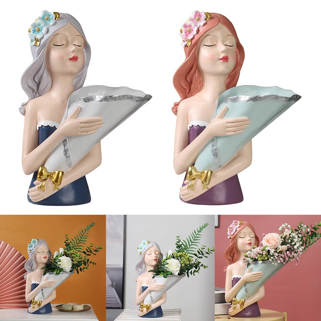 

Resin Bouquet Girl Ornaments Sculpture Living Room Flower Arrangement