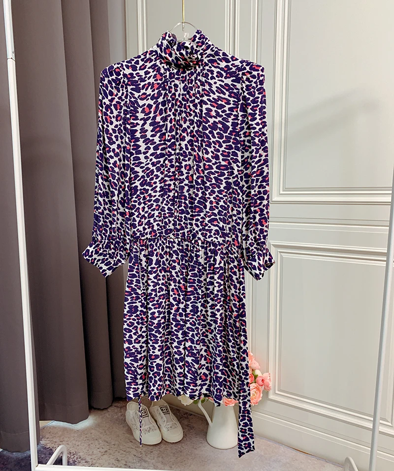 RIVALI LEO/платье с леопардовым принтом платье высоким воротом на пуговицах длинными