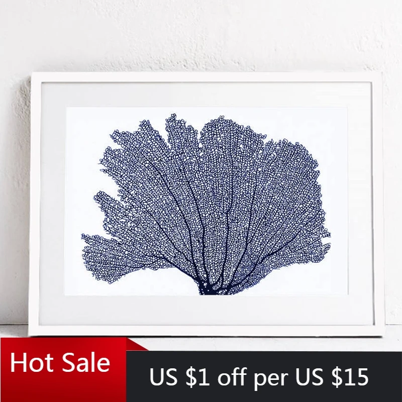 Морской Декор морской Коралл искусство на холсте картина стену синяя Береговая