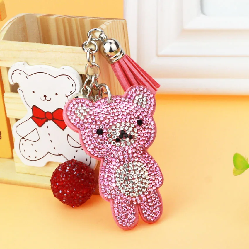 Fashion Tassel Diamond Keychain Cute Charm Bear Pendant Keychain Accessories Ladies Friends Mobile Phone Cartoon Tassel Keychain