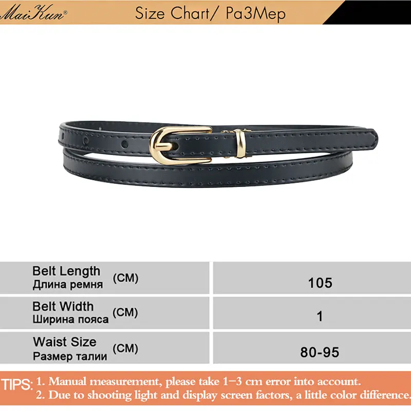 

Maikun Women Belts Alloy Pin Buckle Genuine LeatherThin Belt Female Waistband for Jeans Dresses Pants