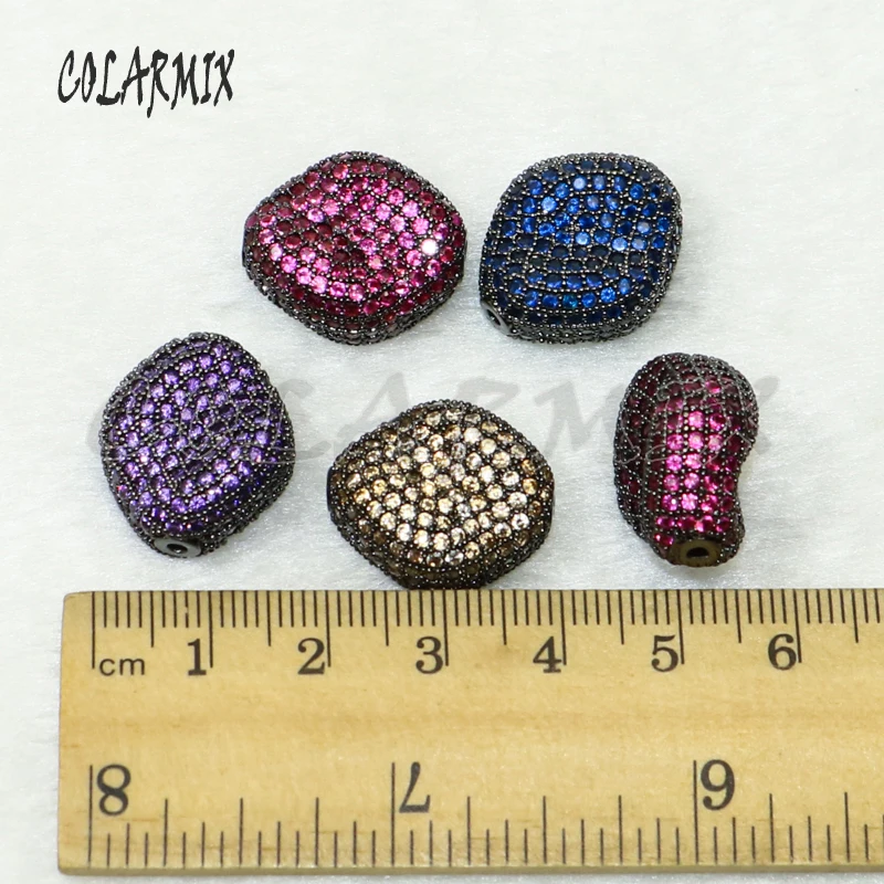 

5 pieces Geometric sunken pendants micro pave mix rainbow colors zircon beads accessories for women crystal charm 50158