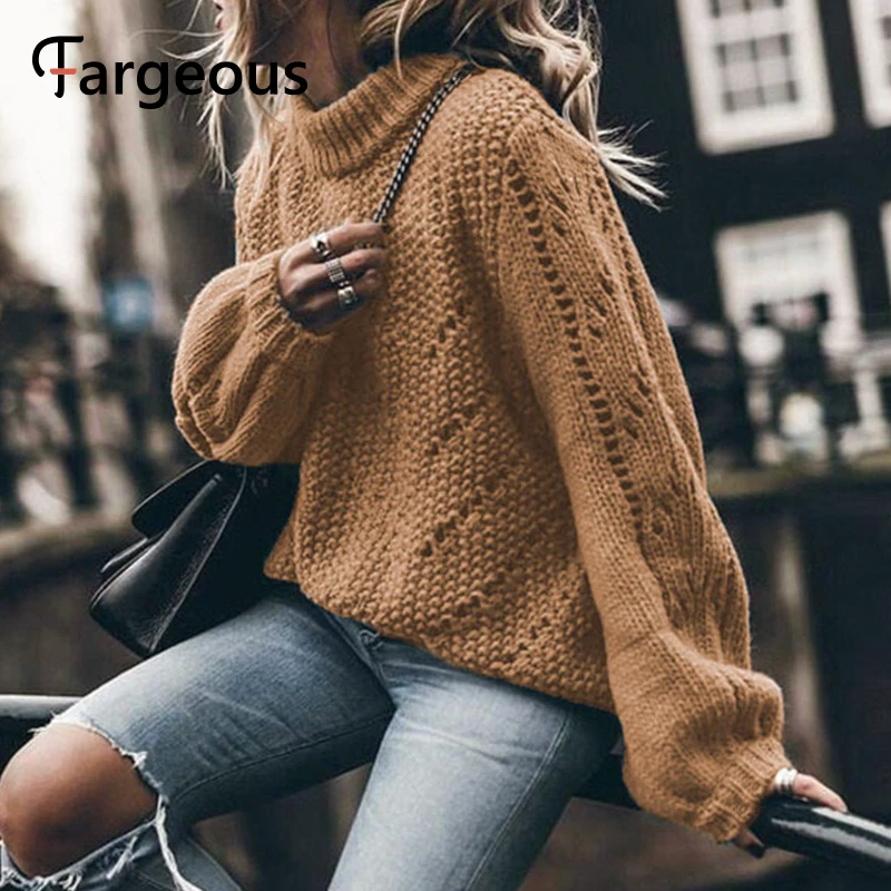 Женский трикотажный пуловер свободный однотонный джемпер с вырезами Осень-зима |