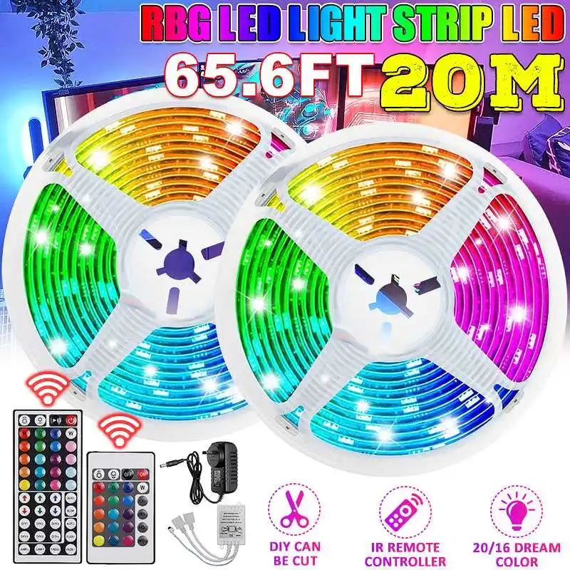 

3A Bluetooth Led Strip Light 20M 44Keys RGB 5050 Led Lights Tape Flexible Wifi LED Strip Ribbon for Room Home Christmas Party