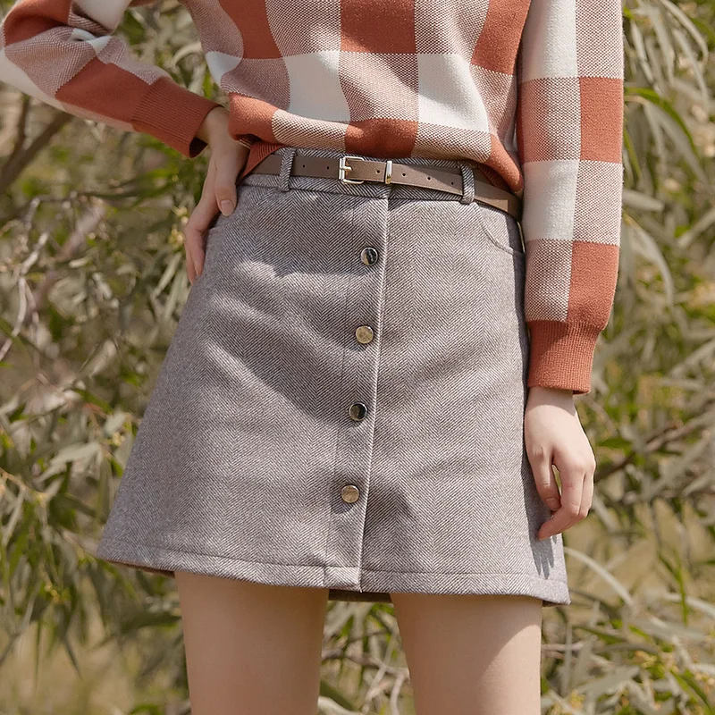 IEF осенне зимняя приталенная короткая стильная мини юбка с высокой талией