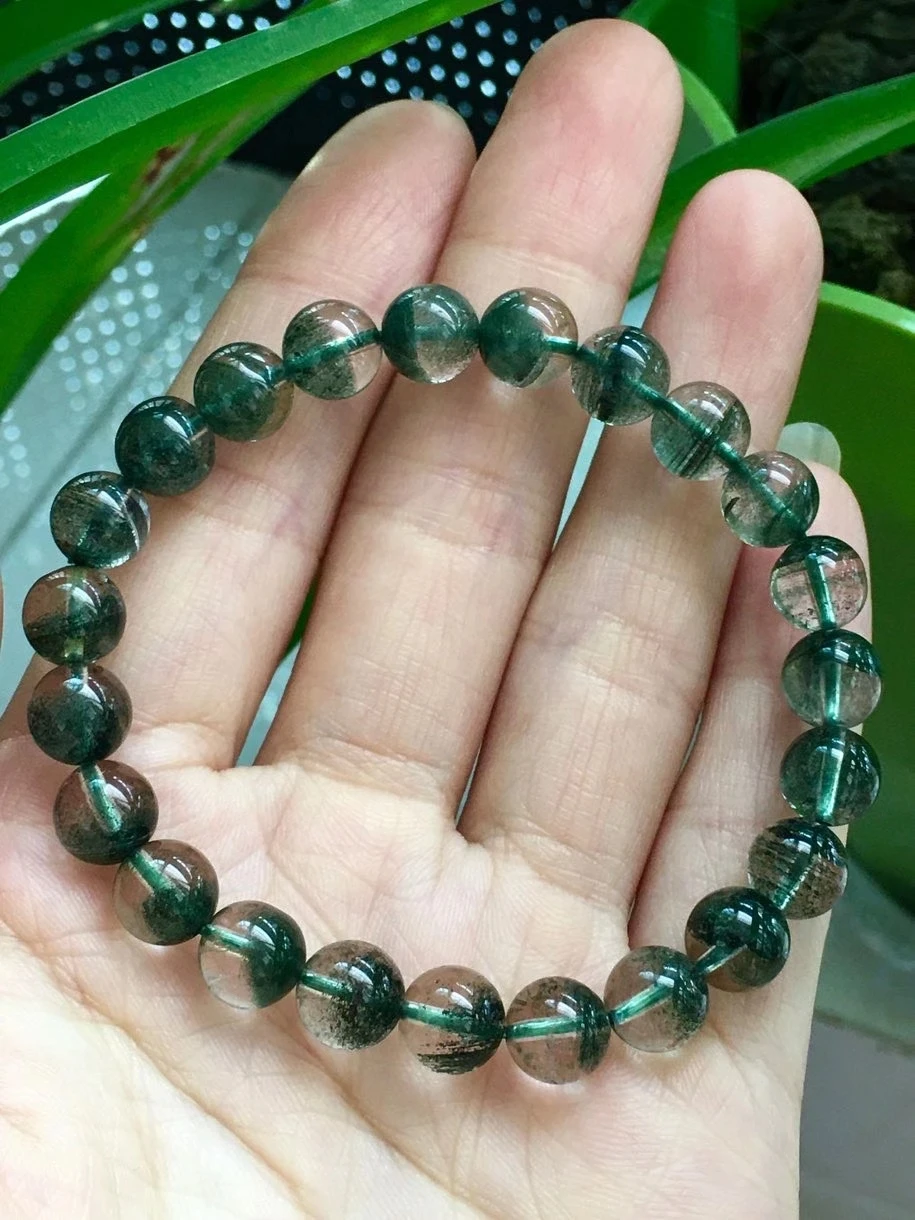 

8mm Natural Green Phantom Quartz Bracelet Women Men Rare Clear Round Beads Stretch Bracelet Genuine AAAAAA
