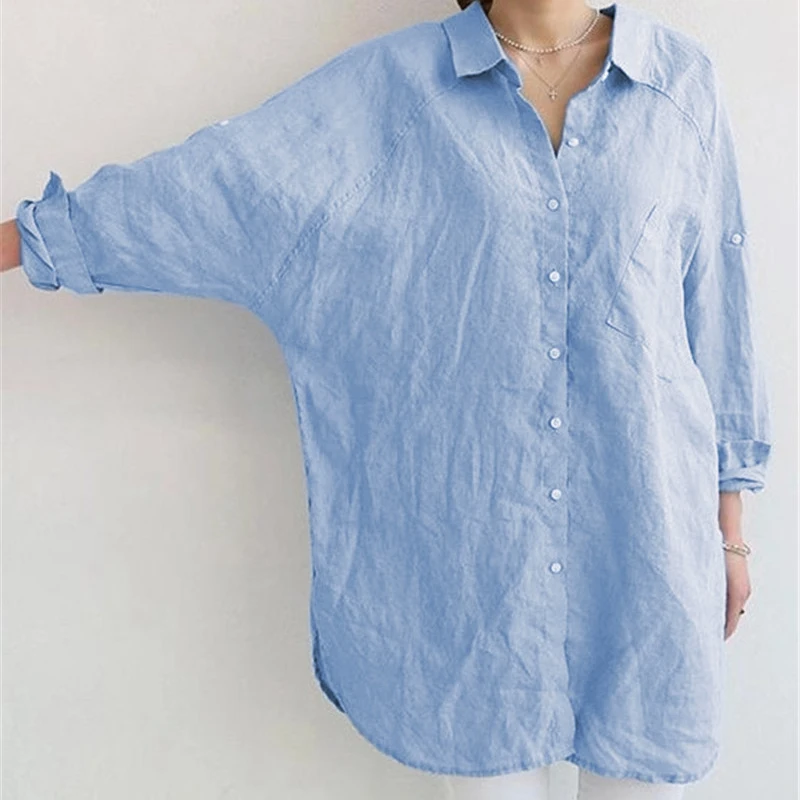 Женская Повседневная Свободная блузка из хлопка и льна Офисная женская