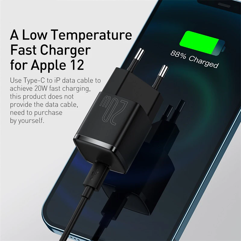 Baseus-cargador USB tipo C port&aacute;til, dispositivo de carga r&aacute;pida, compatible con iPhone 12 Pro Max 11 Mini 8 Plus, 20W-2