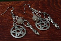 natural moonstone pentagram earringsmoon goddess chain dangle earringswitchy jewelrywitchcraftwiccapagan giftmagick