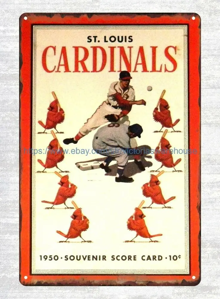 1950 Бейсбол St. Louis Cardinals сувенир Scorecard металлический жестяной знак стена