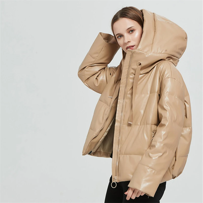 Женское черное меховое пальто из искусственной кожи на молнии большого размера