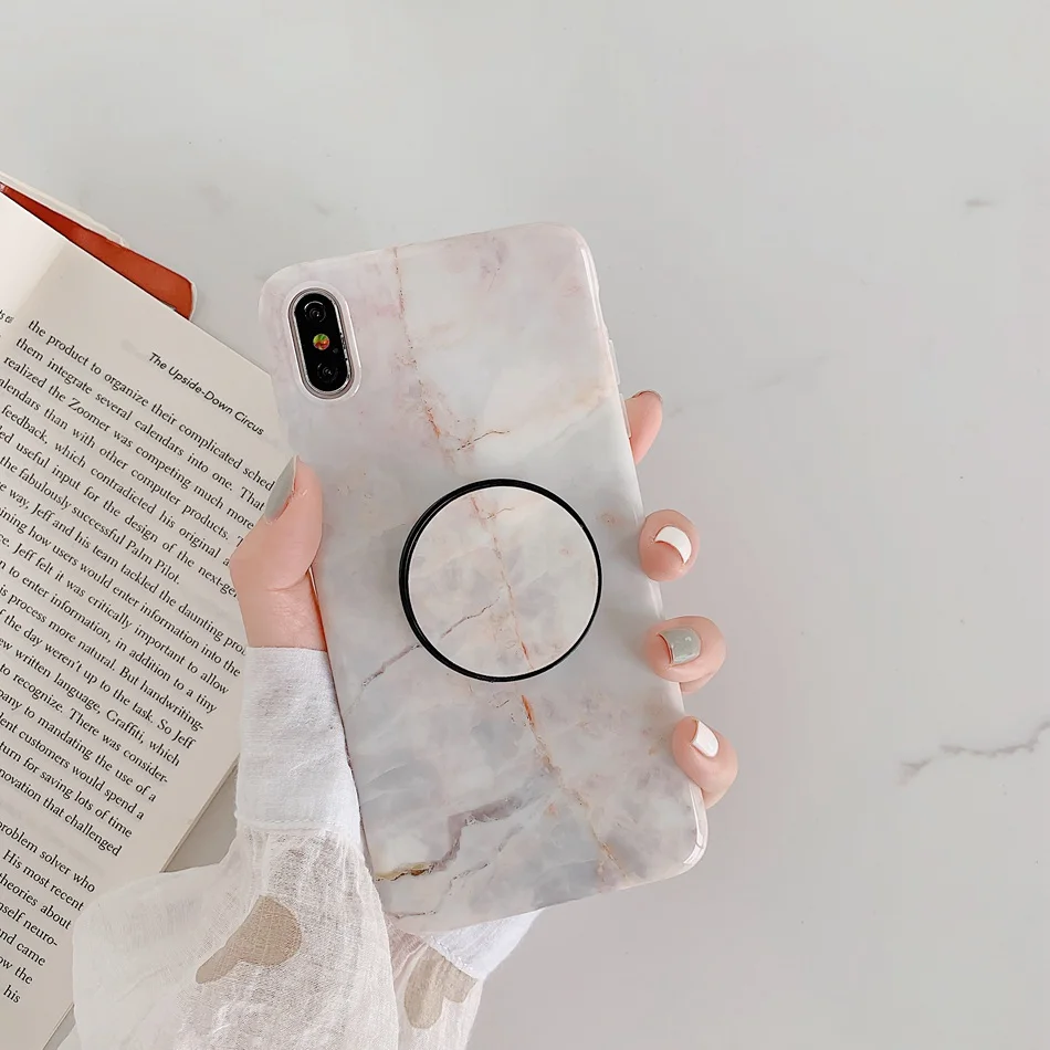 B13 Для iPhone XR X XS Max 7 Plus чехол раковины мраморный цветок Складная подставка держатель чехол для iPhone 8 6 6s Plus Мягкий чехол - Цвет: B13