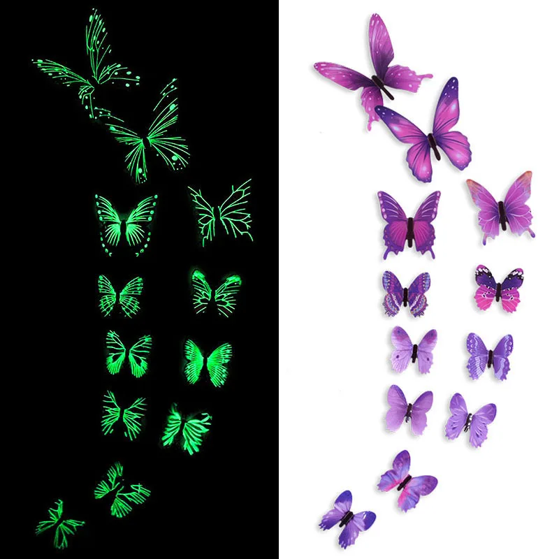 

12Pcs Luminous Butterfly Decal Art Wall Stickers Butterflies Glowing Stickers Wallpaper Stars Shine In The Dark Room Home Decor