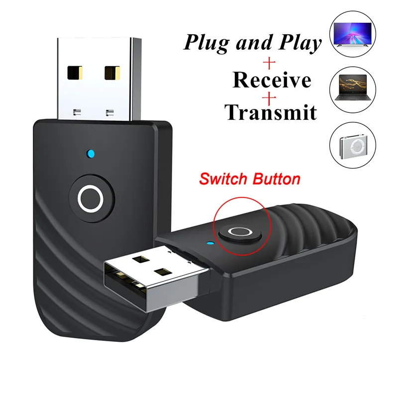 

Grwibeou Wireless USB Bluetooth 5.0 Audio Transmitter Receiver 3in1 Adapter For TV PC Car USB Dongle