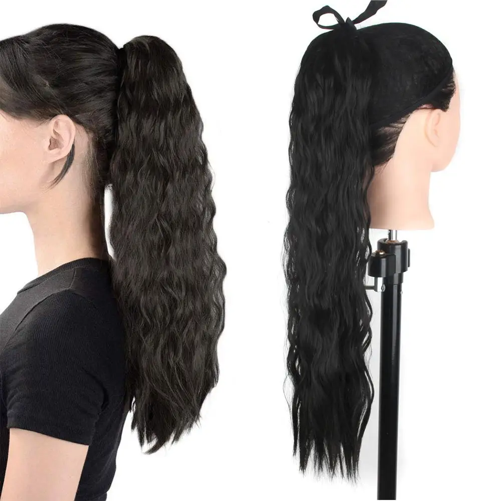 

Long Corn Curly Fake Clip inHair Ribbon Ponytail Extensions Synthetic High Temperature Fiber Hair Extensions for Women