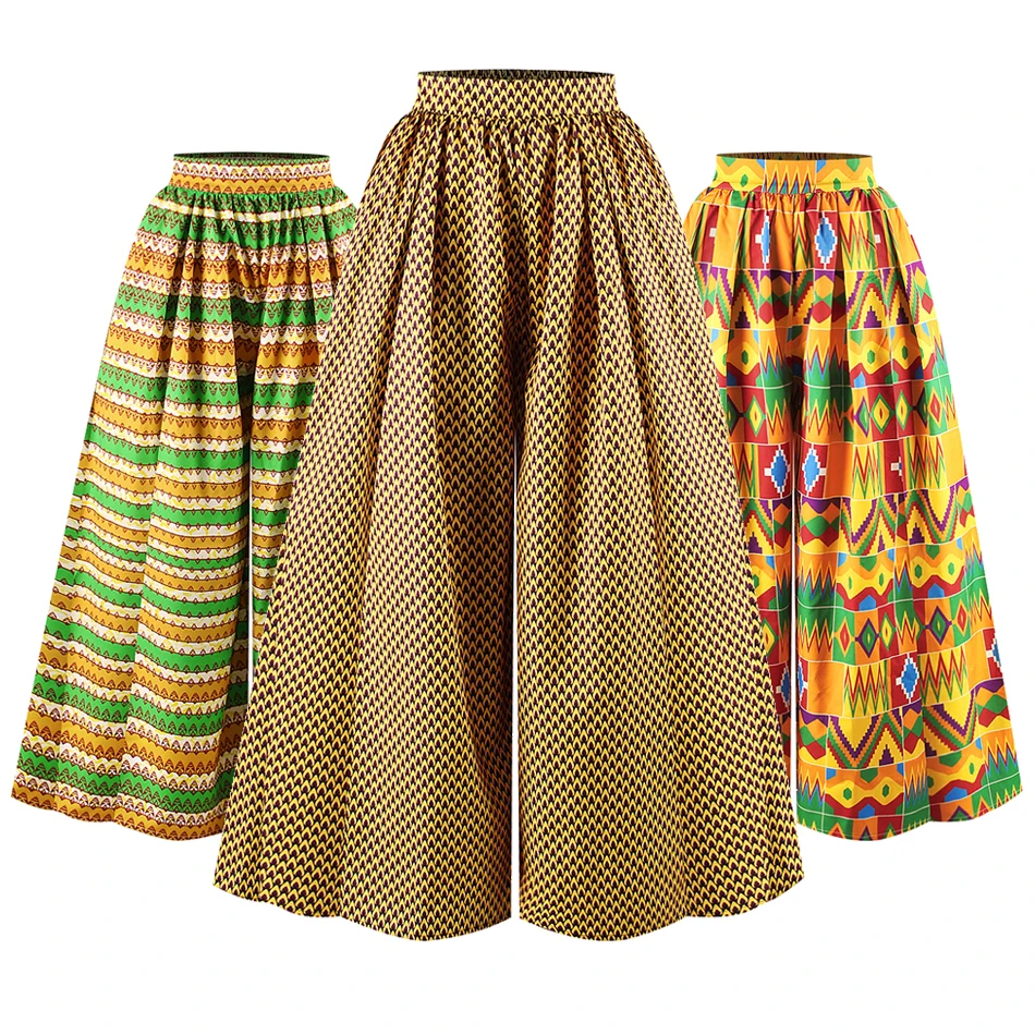 Новые летние 3d африканские принтованные с высокой талией повседневные широкие
