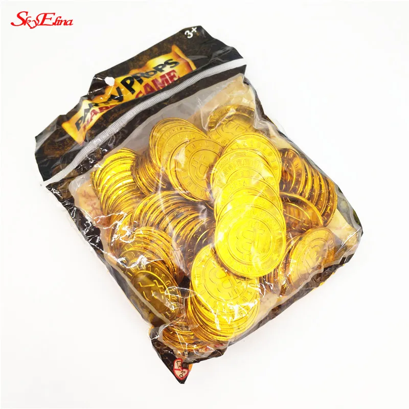50 шт. и 100 пластиковые золотые монеты для детей|Сувениры вечеринок| |