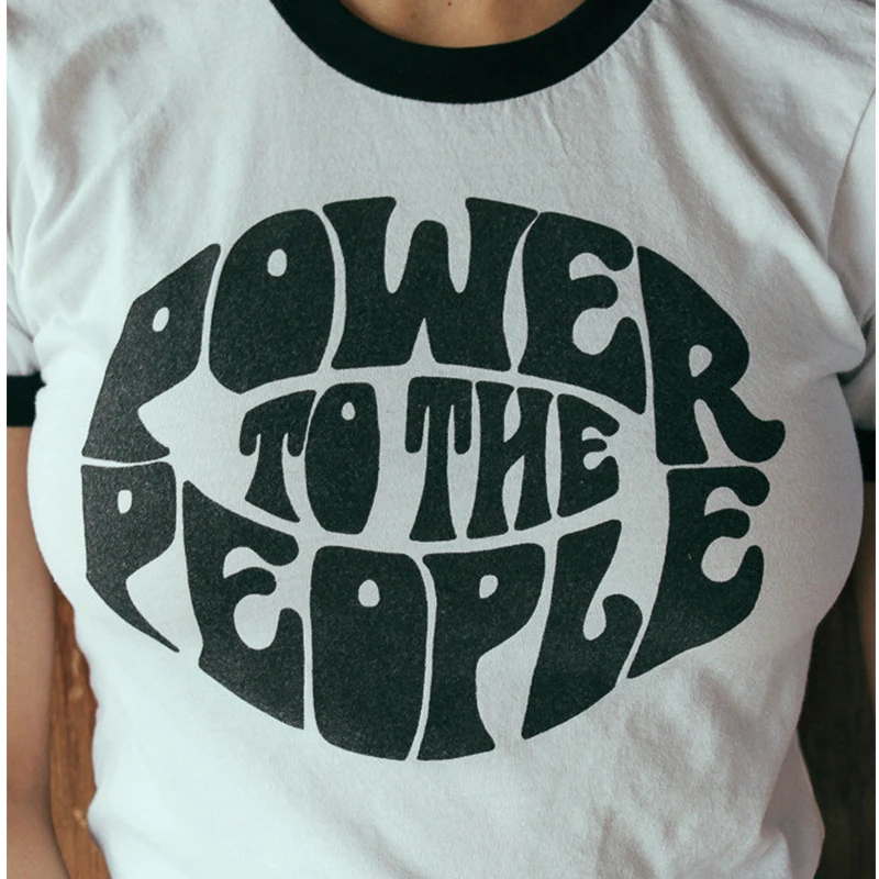 Vintage Style Power To The People Slogan Fashion T-Shirt Women Summer Casual Ringer Tee Equality Shirt Justice Graphic Tops | Женская