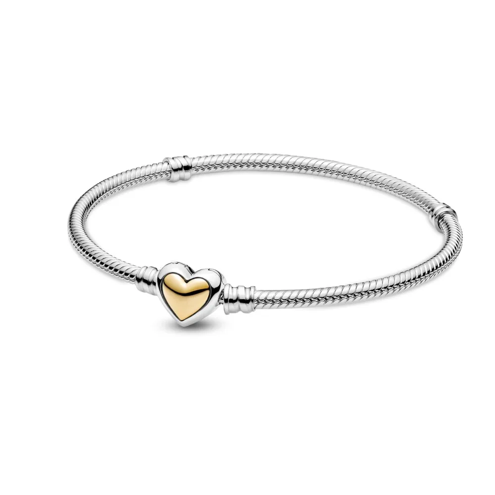 

2021 New 100% 925 Sterling Silver pan Moments Heart Infinity Clasp Snake Chain Bracelet Fit Party Woman Jewelry Gift