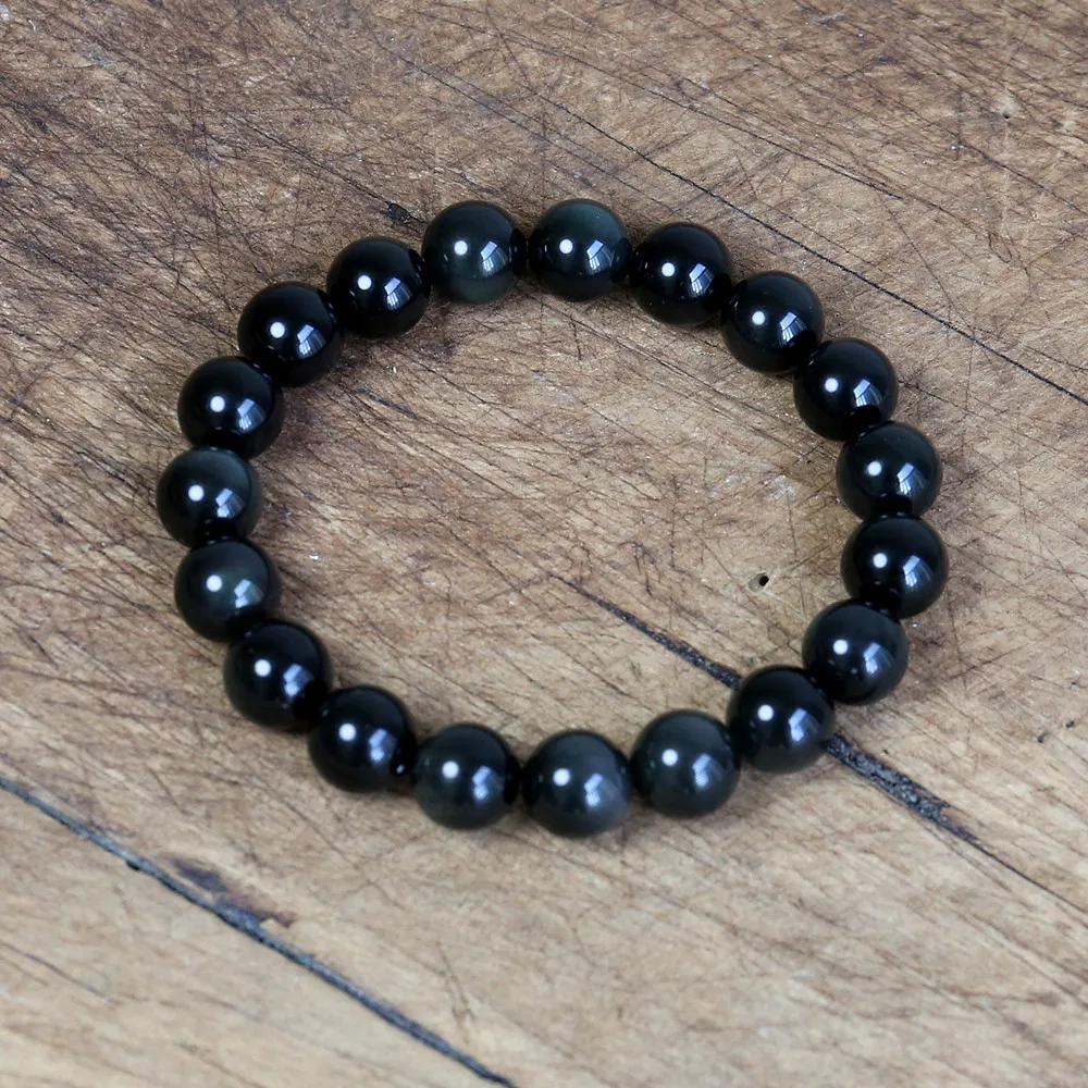 8-16mm Black Obsidian Natural Stone Beaded Bracelet Handmade Women Men Jewelry Strand Charm Bracelet images - 6