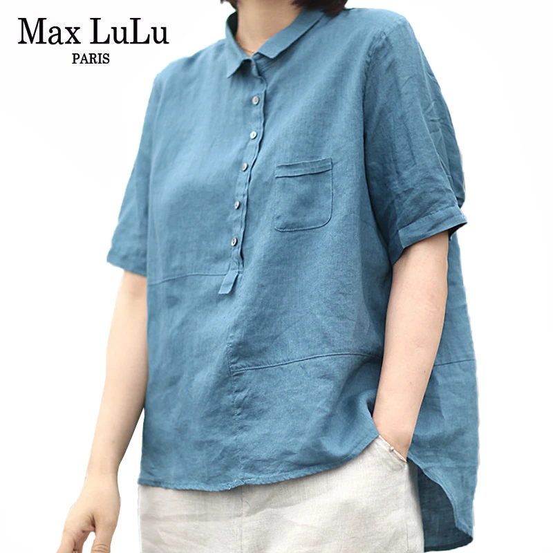 

Max LuLu New 2020 Summer Fashion Korean Ladies Gothic Blouses Women Linen Oversized Loose Tops Casual Pocket Short Sleeve Shirts